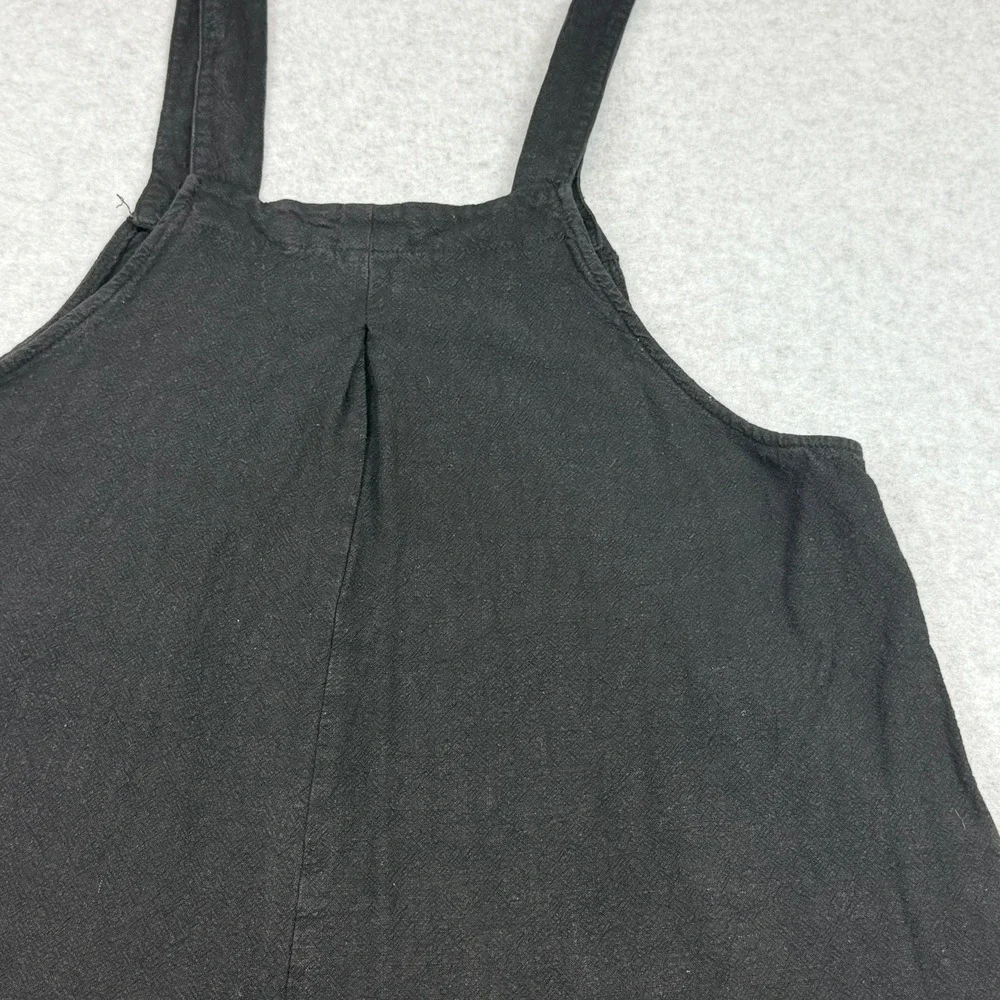 Anrabess Womens Large Black Linen Blend Short Overalls Adjustable Romper Pockets